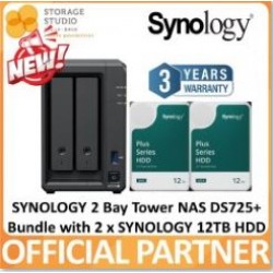 SYNOLOGY 2-Bay Diskstation DS725+ Bundle with SYNOLOGY HAT3300 HDD 2 x 12TB